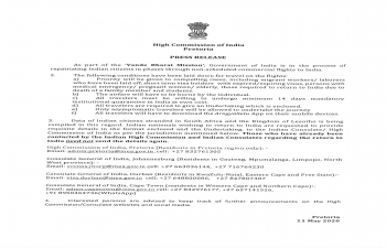 Press release regarding process of repatriating Indian citizens in phases through non-scheduled commercial flights to India as part of’ ‘Vande Bharat Mission’